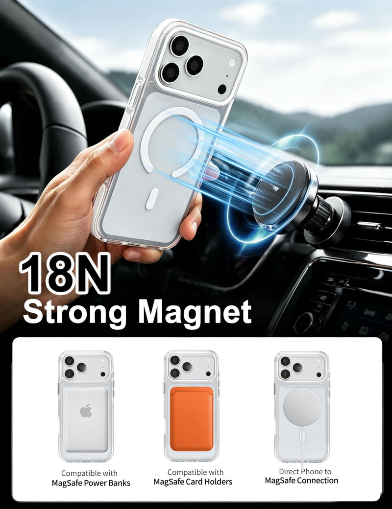 Clear Anti-Yellowing Case for iPhone 17 Pro Max, Magnetic Charging White