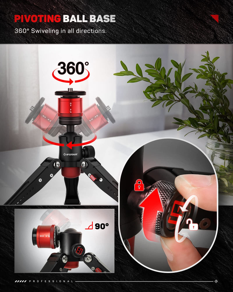 IFOOTAGE Cobra 3 Base Aluminum Desktop Mini Tripod for Camera | Tabletop Small Tripod with 1/4" & 3/8" Screws Compatible with Sony Nikon Canon DSLR Cameras, Payload 17.64lbs CB3 BASE