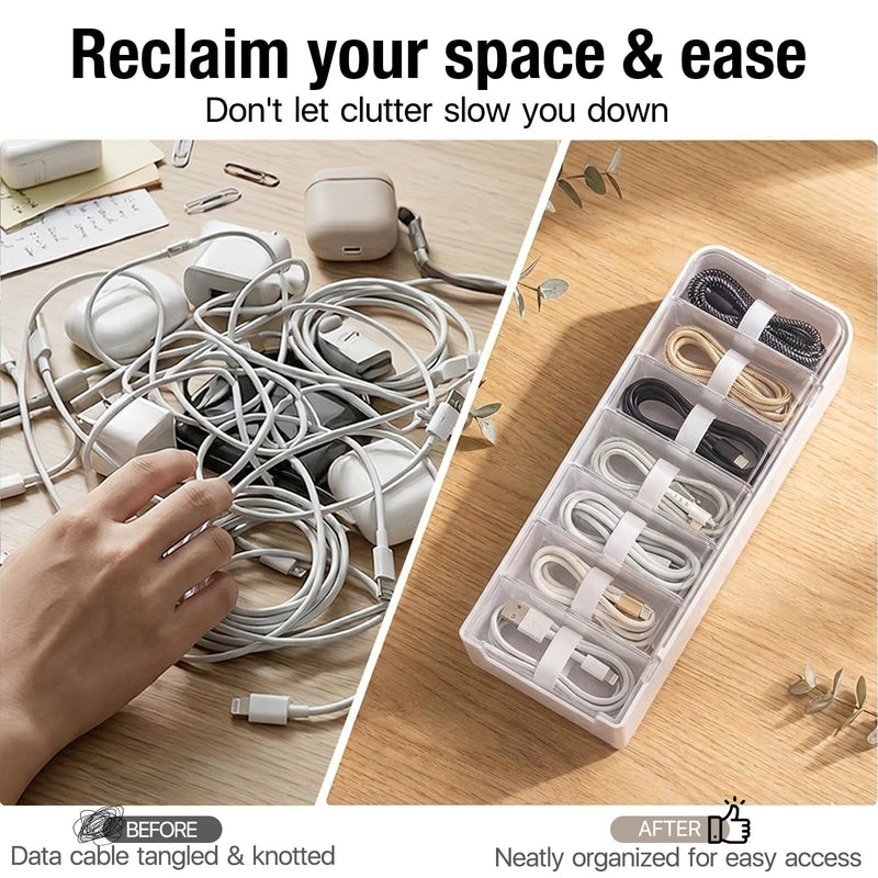 2 Pack 7 Individual Cable Organizer Boxes with Base | Tangle-Free Individual Compartments; Drawer & Travel Ready; Compact Desktop Organization; Easy-Access Open Lid