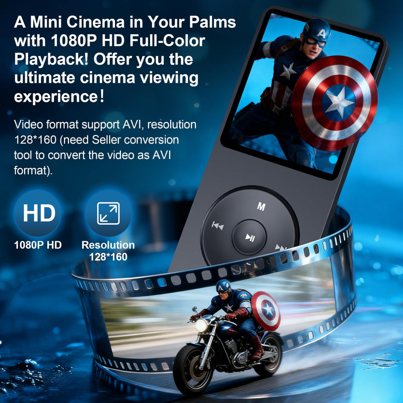 Pocket 128GB MP3 Player with Bluetooth 5.3, Mini 1.8-Inch Music Play Built-in HiFi Speaker,Portable MP4/MP3 Player for Kids with Music,Video,FM Radio, E-Book Reader, Voice Record, Photo Viewer, Black