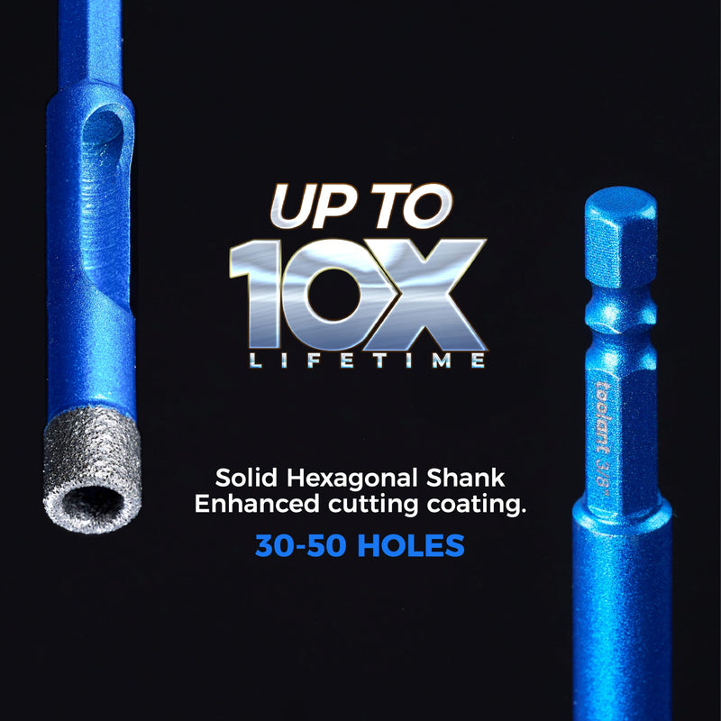 toolant Diamond Drill Bits Set 10PCS, Glass Drill Bits for Drilling Holes in Glass，Procelain,Ceramic and Tile, Tile Drill Bit with 1/4 Inch Quick Change Hex Shank,3/16"-3/8" Hex 3/16"-3/8"(10-PCS)