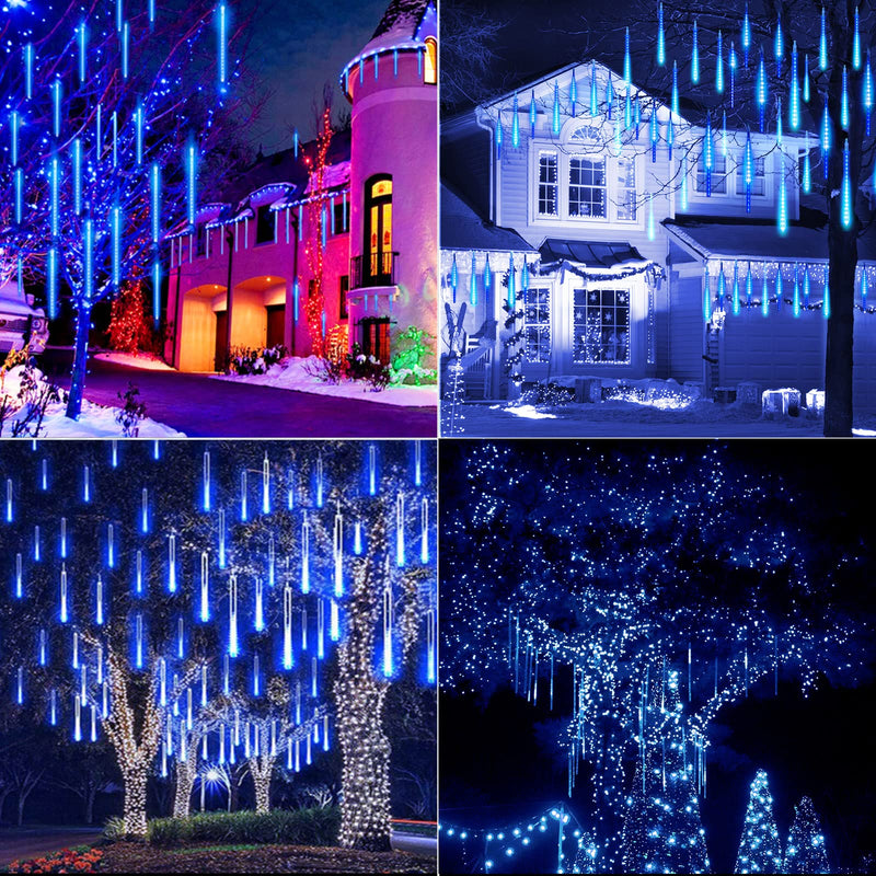 Minetom Meteor Shower Icicle Christmas Lights Outdoor, 16 Inches 16 Tubes 576 LED Dropping Connectable Hanging Falling Rain Lights for Tree Bushes Holiday, Blue