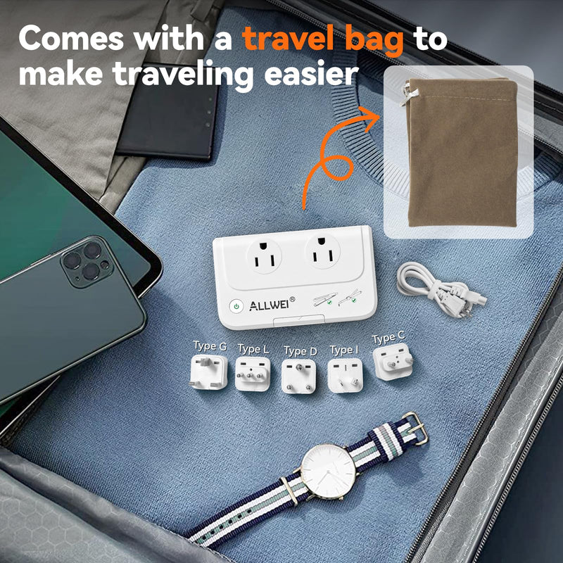ALLWEI International Travel Adapter 220V to 110V Power Voltage Converter for Hair Straightener/Curling Iron, Universal Power Plug Adapter UK, US, AU, EU, IT, India (White) white