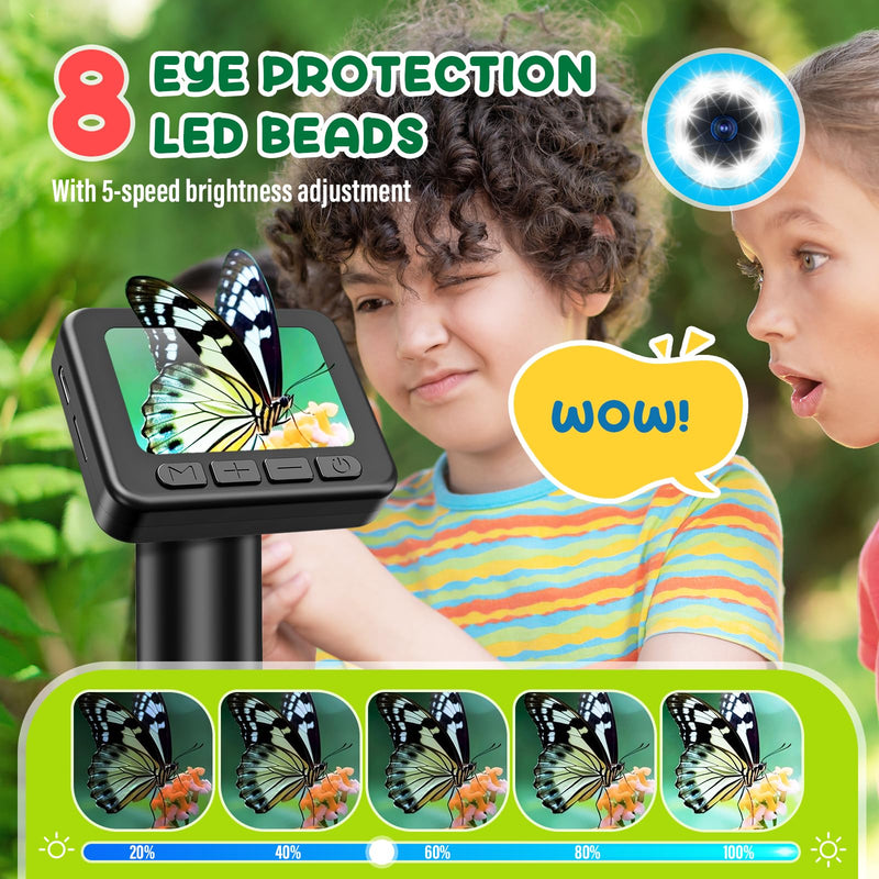 IMICHI Microscope for Kids 50X-1000X Magnification- 2 inch IPS HD Screen, 32GB storage Card, 1080P Video, 2-Hour Battery Life, Easy Carry, Slides Included - Perfect Science Kit Gift for Kids Ages 8-12 Black With SDcard&Slides