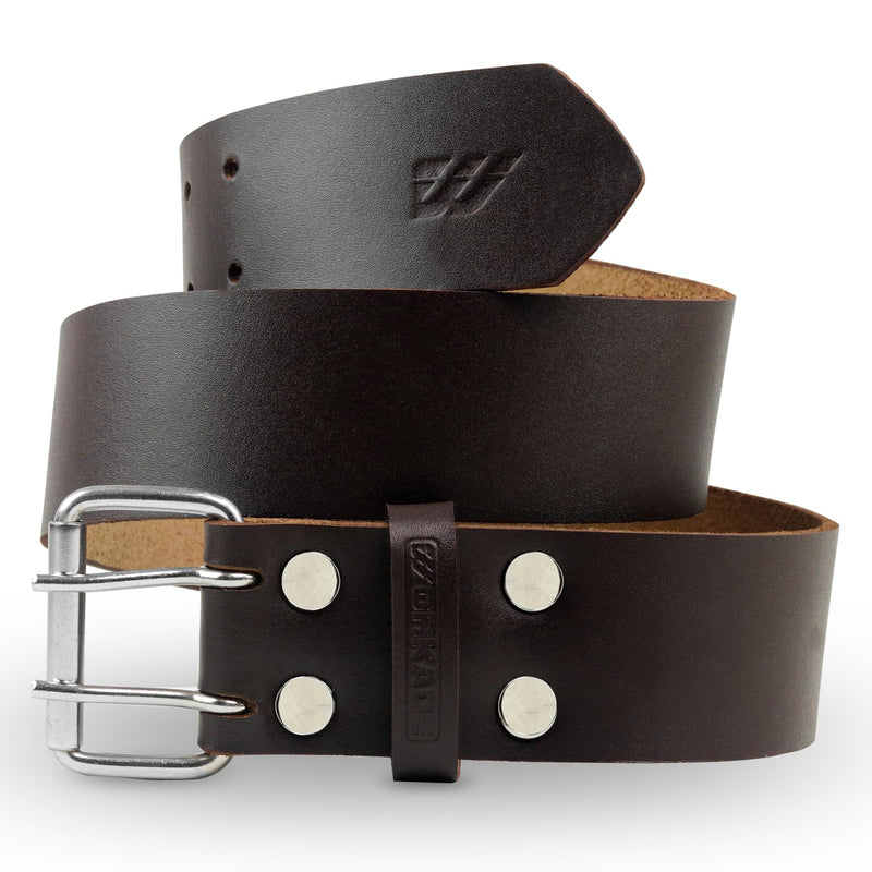 Leather Belt | 2-Inch Heavy-Duty Full Grain Double Prong Belt | Premium 4mm Thick Adjustable Belt for Men's | Durable & Comfortable Fit(Brown, 30"-34" (Small)) Brown 30"-34" (Small)