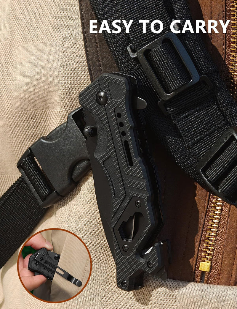 Folding Pocket Knife 440 Stainless Steel G10 Handle,EDC for Men with Seatbelt Cutter,Glass Breaker,Outdoor Camping Hiking Survival Gift