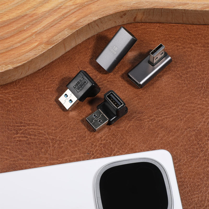 4 PCS USB 90 Degree Adapter, 10Gbps USB 3.1 Male to Female Adapter Up Down Left Right Right Angle USBCable Extension Connector L Shape On The Go (OTG) Connector Extender for Laptop, Mouse, Keyboard