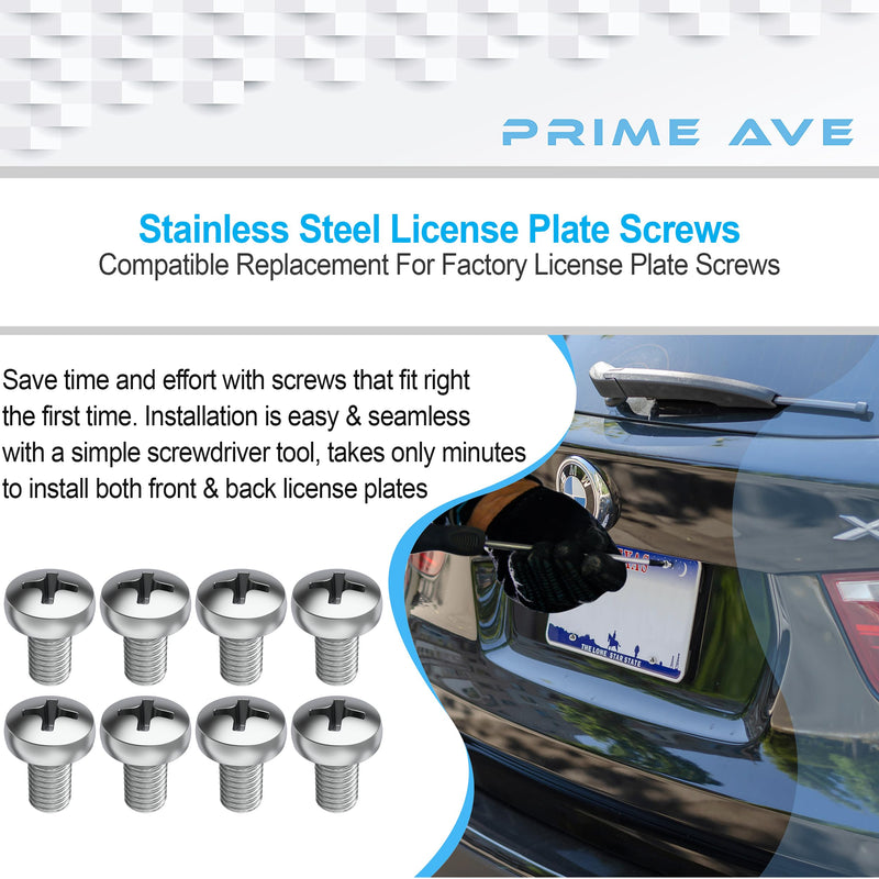 Stainless Steel License Plate Screws for License Plates, Frames, Covers - Front/Rear Rust Proof Car Tag Screws - Licence Plate Screw Set Compatible with BMW (Pack of 8) Standard Length