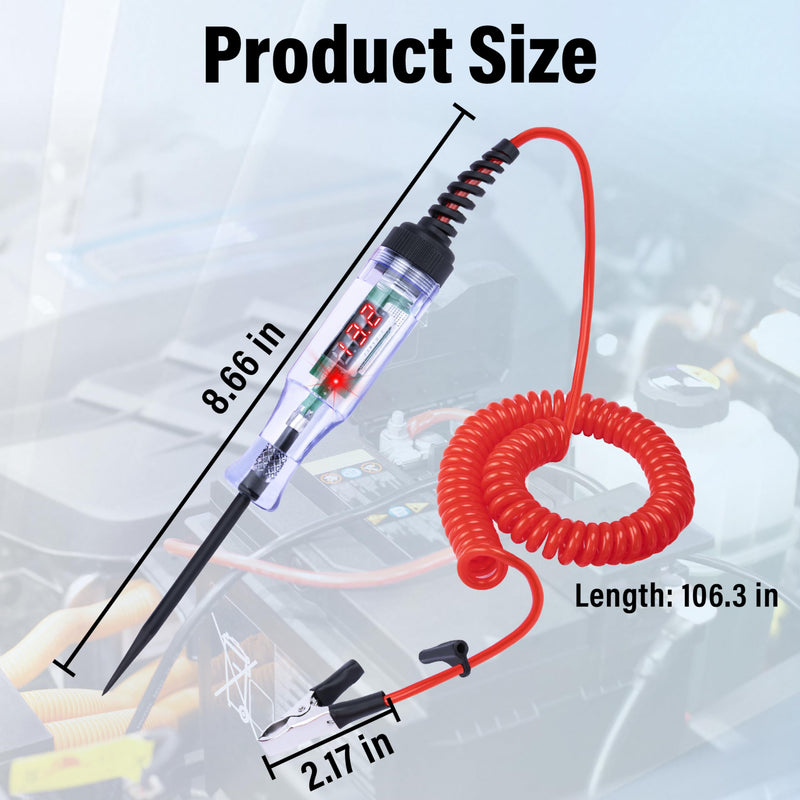 Test Light Automotive, 5-90V DC Test Light with Voltmeter, Bidirectional Car Fuse Tester with Voltage Display, Digital LED Circuit Tester with Extended Spring Wire & Probe for Car/RV/Vehicles