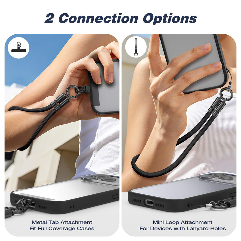 Phone Wrist Strap, with 360° Rotatable Tether Tab | Adjustable Phone Lanyard Anti-Theft Strap for Cellphones, Keychains and More Black