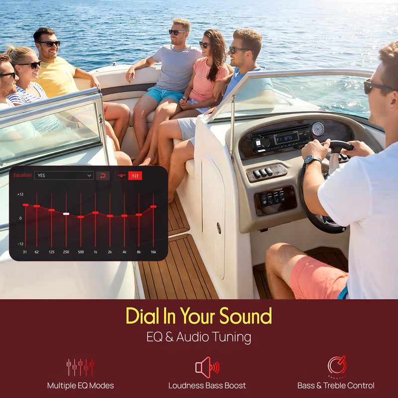 Pyle Marine Bluetooth Stereo Radio - 12v Single DIN Style Boat In dash Radio Receiver System with Built-in Mic, Digital LCD, RCA, MP3, USB, AM FM Radio - Remote Control - PLMRB29B (Black) Black