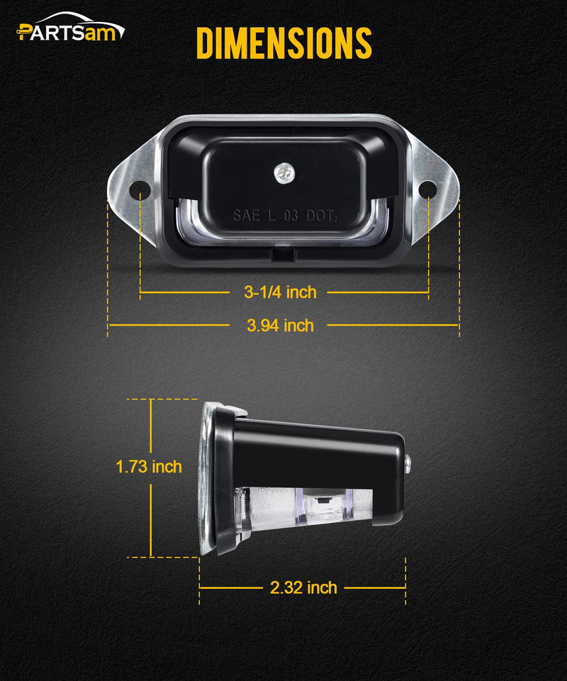 Partsam LED License Plate Light Waterproof 12V DC License Tag Light with Holder Drainage Hole ABS Housing PC Lens for Trailer Truck Pickup UTV ATV RV Boat 12V DOT Compliant Black