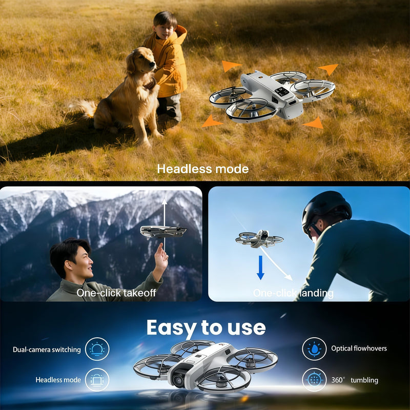 RC Drone with Screen Display Remote Control, Propeller Guard, HD Dual Camera, Speed Adjustment, Altitude Hold, One-Key Takeoff, 3D Flips, 2 Batteries, Helicopter Airplane, Hovering, Brushless Motor, APP Control, LED Lights, for Adult Beginners FPV Quad...