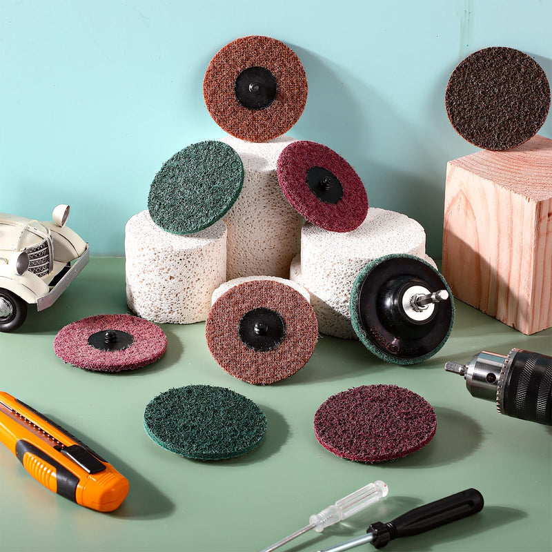 Landical 60 Pcs 3 Inch Lock Sanding Discs Surface Conditioning Disc with 1/4" Holder for Die Grinder Surface Polish Burr Rust Paint Removal(Multicolor,Medium, Course,fine Grit)