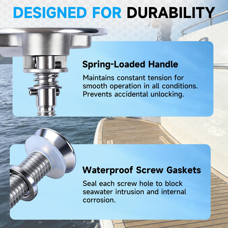 Boat Cam Latch, 316 Marine Stainless Steel Boat Hatch Latch with Back Plate, Flush Pull Handle Includes Installation Screws Marine Hatch Deck Hardware for Ships, Yachts, RVs Silver-2Pcs