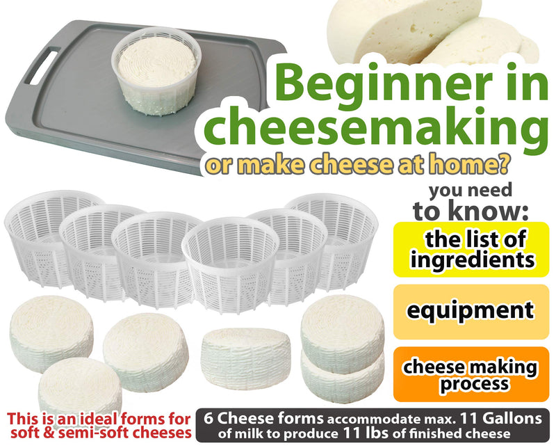 6 pcs Soft Cheese Mold for Cheese Making 1.25QT - Small Cheese Mold - Homemade Cheese Making Supplies - Cream Cheese Form Mold - Molde Para Queso Fresco Casero - Feta Ricotta Cheese Making Basket