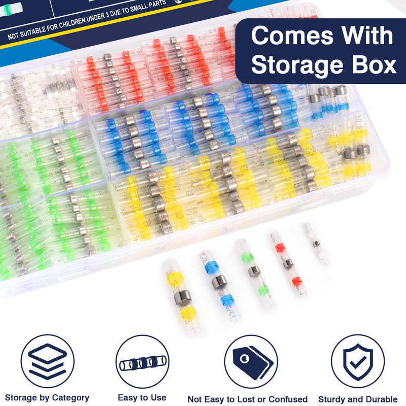 ZQZ 540PCS Solder Seal Wire Connectors Kit, Heat Shrink Solder Stick, Waterproof Soldering Butt Connectors, Electrical Crimpless Solders Wire Terminals Assortment Kit, Marine Butt Splice Connector Solder Seal 540PCS