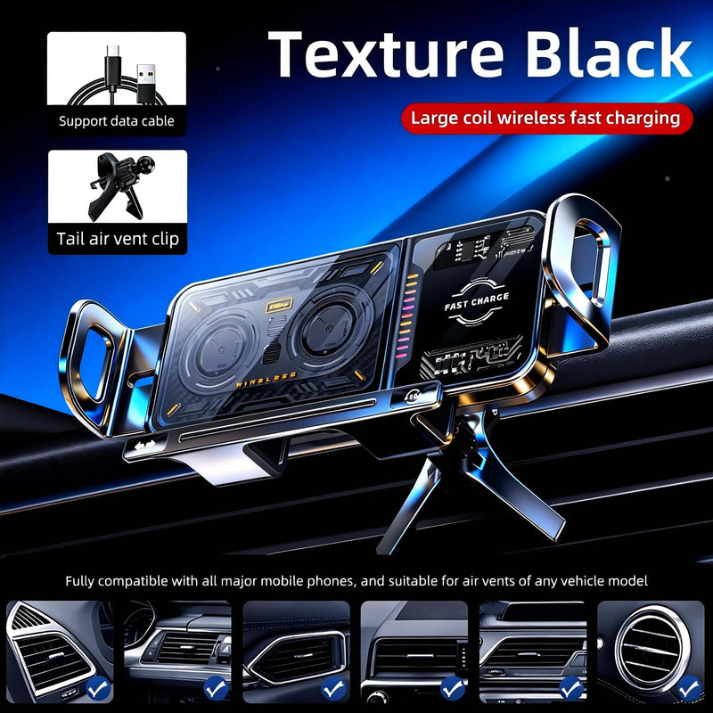 Wireless Car Charger, 2026 Upgrade 15W Fast Charging with LED Light Auto Clamping Phone Holder for iPhone 16/15/14/13 Mini Pro Max, Samsung Galaxy S25 Ultra, S24/S23 etc (Black + Fixed Bracket) BLACK + Fixed bracket