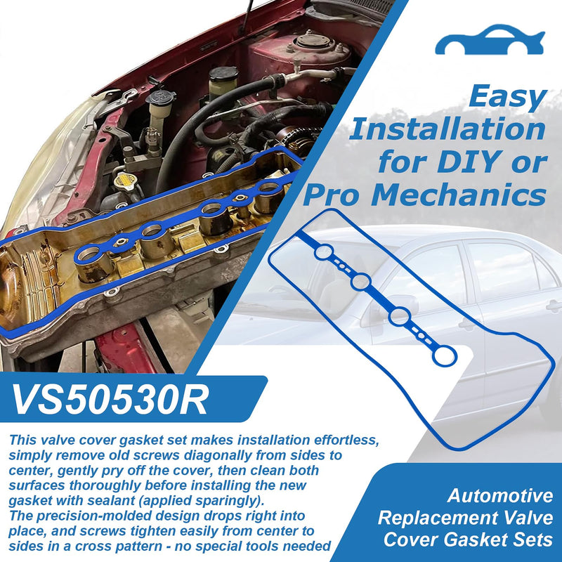 VS50530R Valve Cover Gasket Set, Engine Valve Cover Gasket Set, Compatible with Toyota Camry/Corolla/RAV4 Also Compatible with Matrix/Highlander/Solara 2.0L 2.4L (2001-2012) and More