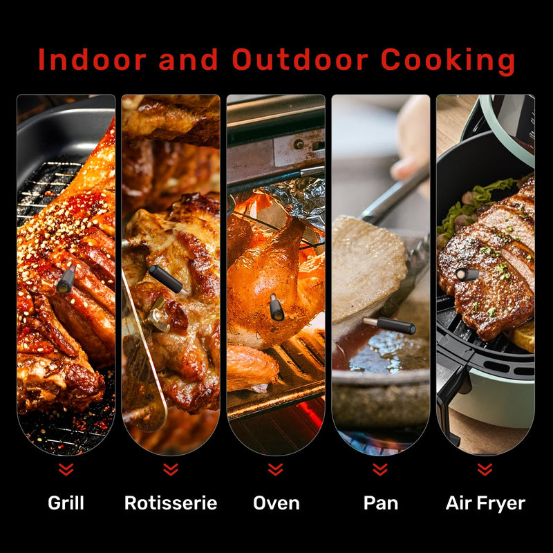  [AUSTRALIA] - Pro Smart WiFi Wireless Meat Thermometer, Unlimited Range, Improved Stability, Ultra-Thin Probe, Bluetooth Digital Food Thermometer for Remote Monitoring of Oven/Kitchen/BBQ/Grill/Rotisserie Black