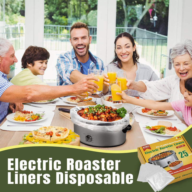 25 Count Electric Roaster Liners, Not Suitable for Baking, 34" × 18" Roaster Liners Disposable, Fits 16, 18, and 22 Quart, Up to 350° F, High Temperature Resistant Stew Cooking Bags, Food Grade Nylon 25