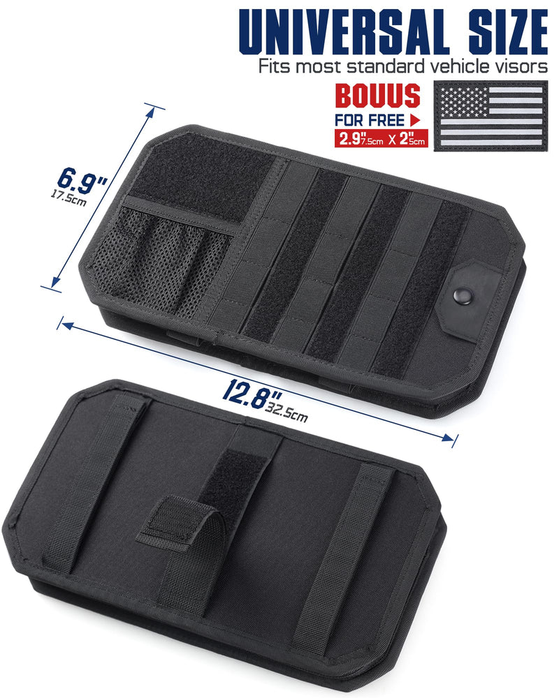WYNEX Molle Car Sun Visor Organizer, Original Design Car Accessories with Zipper Visor Storage Pouch & Glasses Clip, Semi-Rigid Molle Panel for Tactical Gears, Fits Most Vehicles, SUVs, Trucks Black