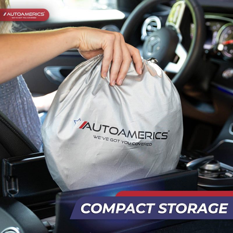 Autoamerics 1-Piece Windshield Sun Shade Standard Silver Foldable Car Front Window Sunshade for Most Cars SUV Truck - Heat Blocker Visor Protector Blocks Max UV Rays and Keeps Your Vehicle Cool Medium MEDIUM = 61 x 32 inches