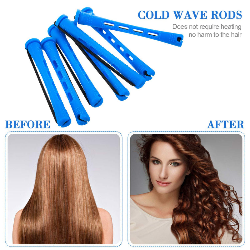  [AUSTRALIA] - WILLBOND 48 Blue Plastic Cold Wave Rods, 0.35 Inch/1 cm Hair Perm Rods Curlers with Steel Rat Tail Comb 1 count (Pack of 1)