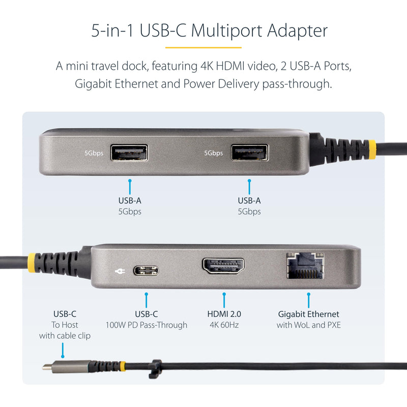 StarTech.com USB-C Docking Station for MacBook Pro M1 M2 M3 M4 and Windows, 4K 60Hz HDMI Video, HDR10, USB 5Gbps Hub, 100W Laptop Charging, GbE