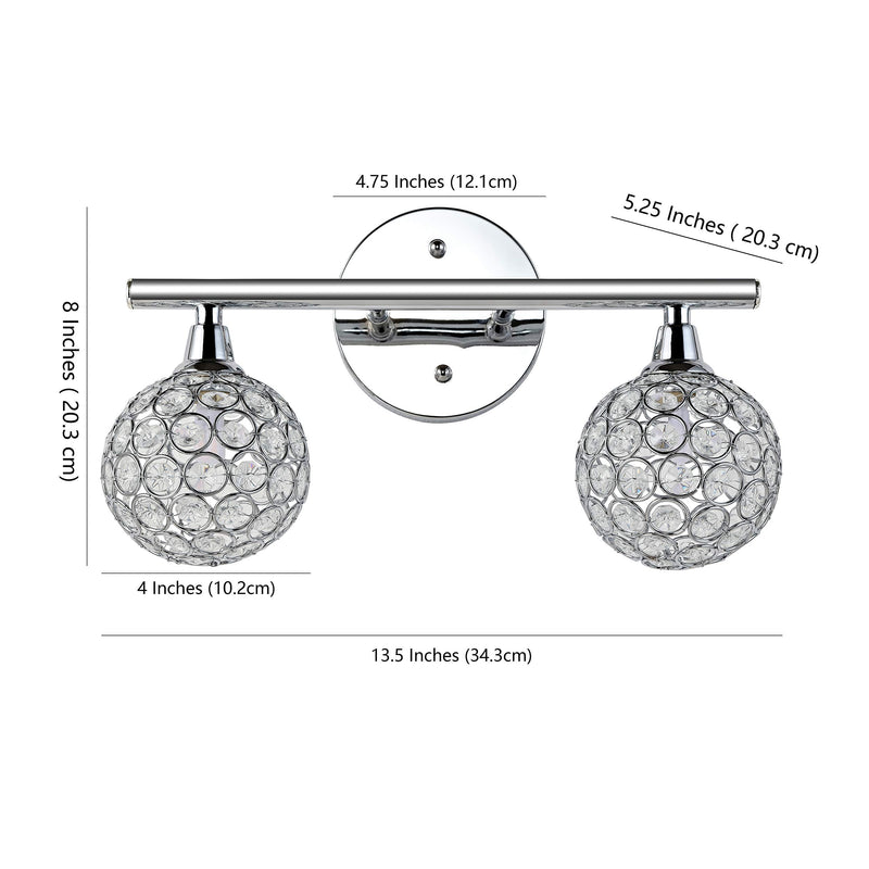 JONATHAN Y JYL7535A Maeve 13" 2-Light Iron/Glass Contemporary Glam LED Vanity Light Glam Transitional Art Deco 2700K LED 2W Bulbs Included Bathroom Hallway Living Room Bedroom Mirror Cabinet, Chrome 2 Bulb