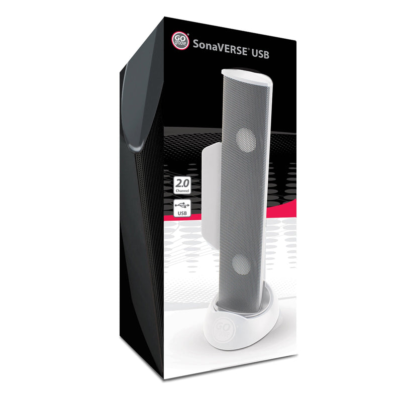 GOgroove SonaVERSE USB Speakers for Laptop Computer - USB Powered Mini Sound Bar with Clip-On Portable External Speaker Design for Monitor, One Cable for Digital Audio Input and Power (White) White