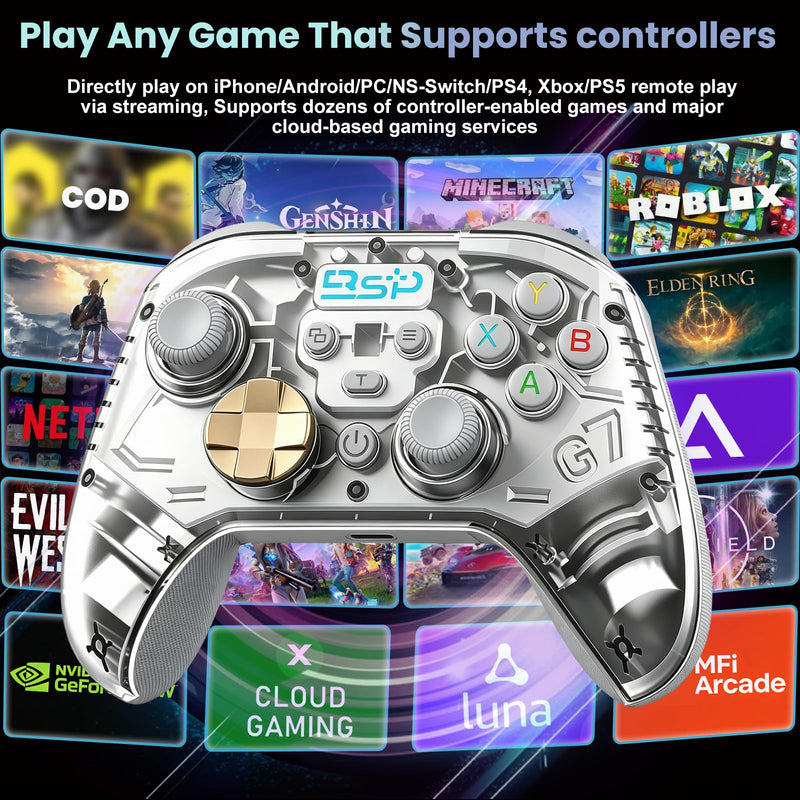 Megadream Game Controller for PC/Switch 2|Swith/Android/iPad/Tablet/iPhone Controller - RGB light - Hall Effect Trigger/Joystick - Call of Duty, Roblox, Genshin Impact, Direct Play, White