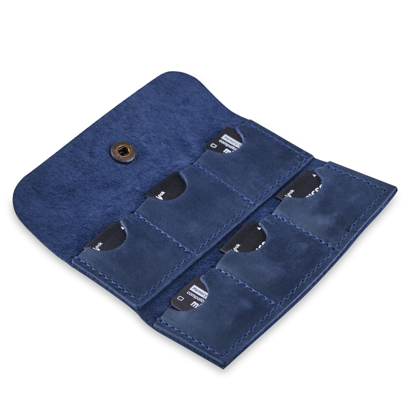 Leather SD Card Holder, SD Card Case, Micro SD Card Holder Organizer, SD Card Storage Case, Memory Card Case Cover, Travel Memory Card Case (Blue) Blue