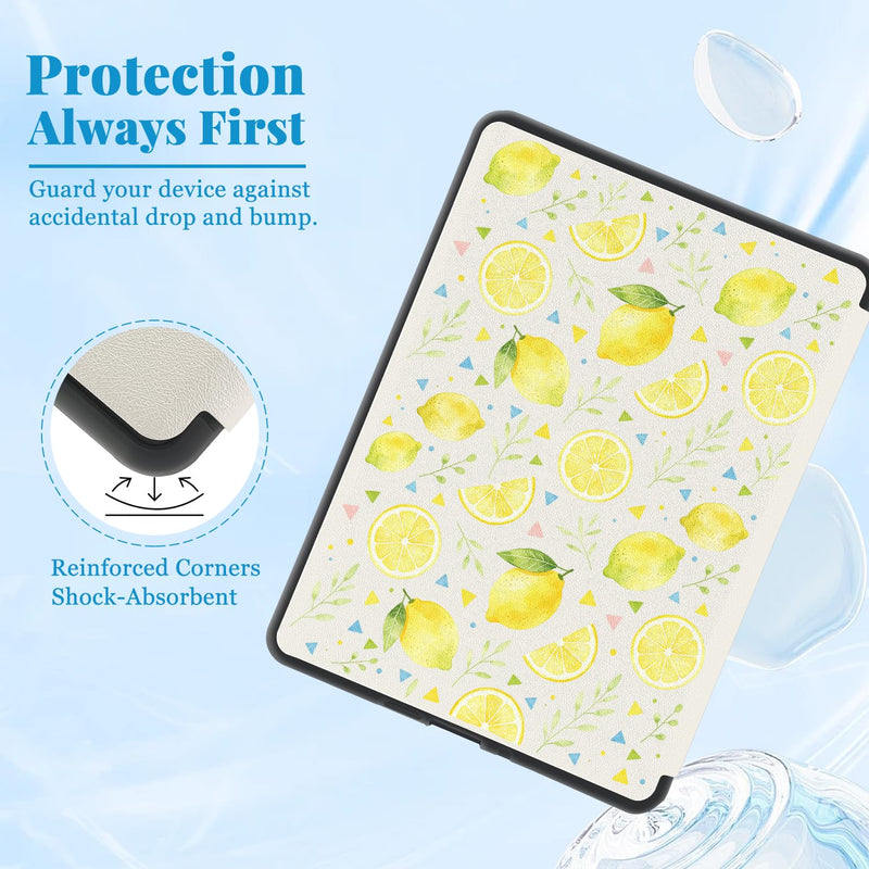 Case for 7" Kindle Paperwhite 12th Gen 2024 Lemon Party | Compatible with Kindle Colorsoft Signature Edition 2024 with Hand Strap | Slim Leather Protective Cover with Auto Sleep/Wake 7" Kindle Paperwhite 12th Generation