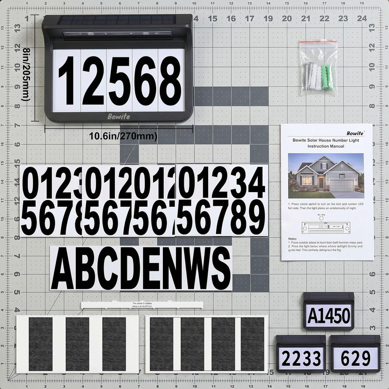 Solar House Numbers for Outside Light Up - 3000K/6000k 2 Modes, Aluminum Waterproof LED Lighted Address Signs for Houses, Solar Powered Wall-Mounted Illuminated Address Plaque for Yard Home