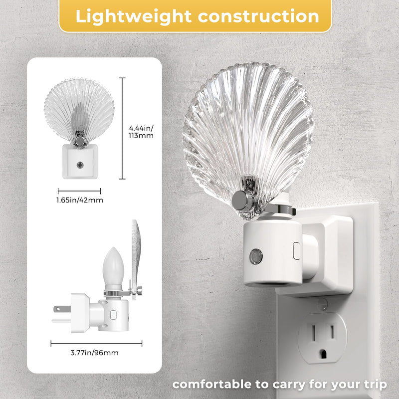 L LOHAS LED Night Light, Night Lights Plug into Wall, Shell Style Glass Nightlight Rotating, Dimmable Nightlights Plug in with Light Sensor, Soft White Nightlights for Hallway Bedroom Bathroom, 2 Pack