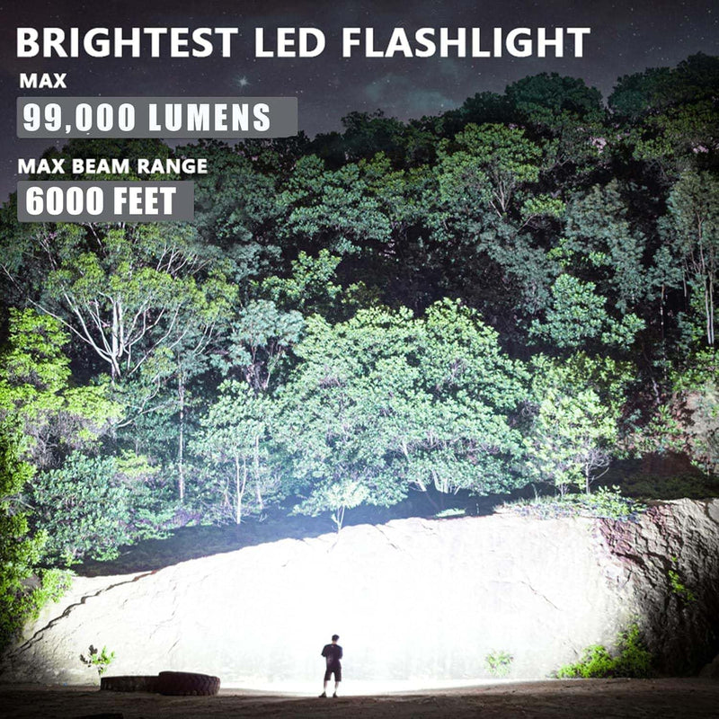 LBE Rechargeable Brightest LED Flashlight, 99,000 High Lumens Super Bright Powerful Flashlight with 5 Modes, IPX7 Waterproof Handheld Large Flash Light for Emergencies Camping