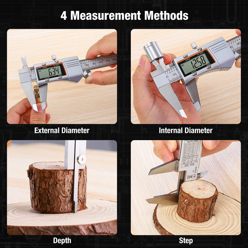 Digital Caliper 12 inch 300mm Micrometer Caliper All Stainless Steel Electronic Diameter Measuring Tool with Large LCD Screen for Household/Jewelers/DIY