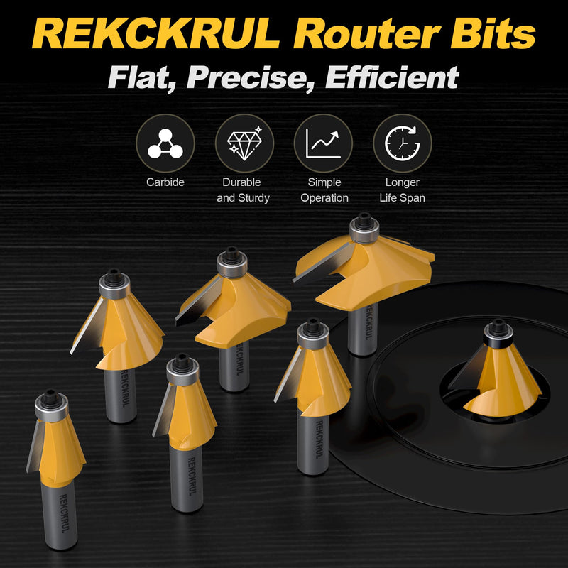 6Pcs Chamfer Router Bits Set with Bearing, 1/2 Inch Shank | Carbide Tipped Woodworking Router Bits for Precision Edge Trimming, Cutting Degree: 11.25, 15, 22.5, 30, 45, 60 6 Pcs - 1/2" Shank