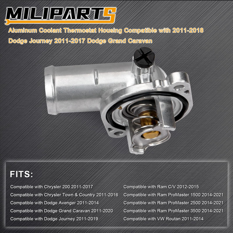 Coolant Thermostat Housing Compatible With 2011-2018 Dodge Grand Caravan Dodge Journey OE 5184570AH WHITE(Upgrade Aluminum)
