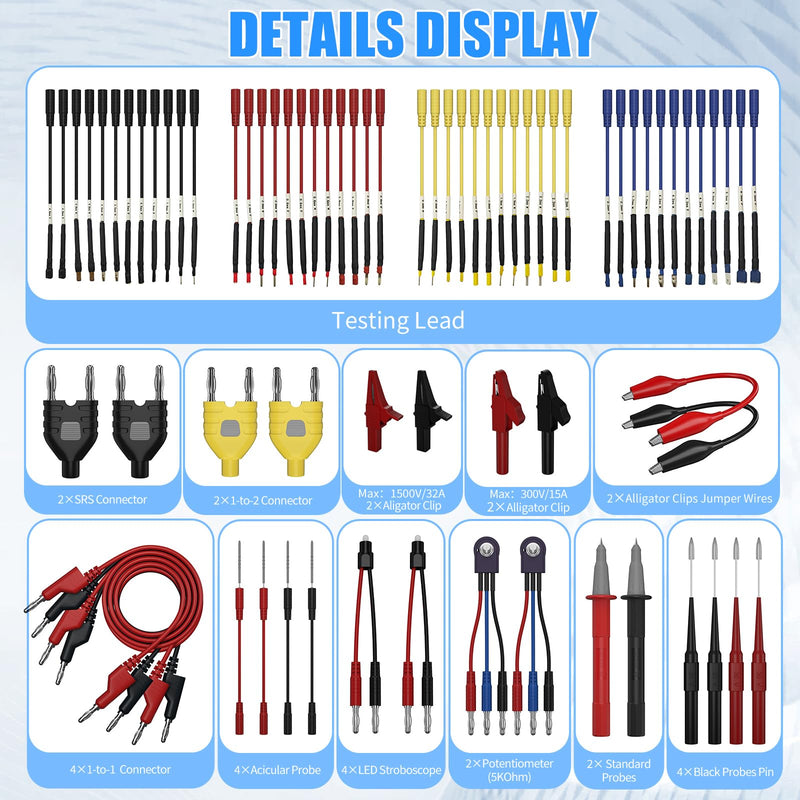 76 PCS Automotive Test Lead Kit, Multimeter Test Leads Set with Back Probes, Alligator Clips, Banana Plug Adapters & Silicone Wires, 1000V/32A Electrical Test Kit for Car Circuit Diagnostics 76