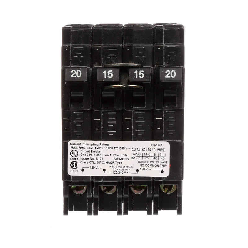 SIEMENS Q22015CT 20/15A 240V 4P 10K NEW QUAD
