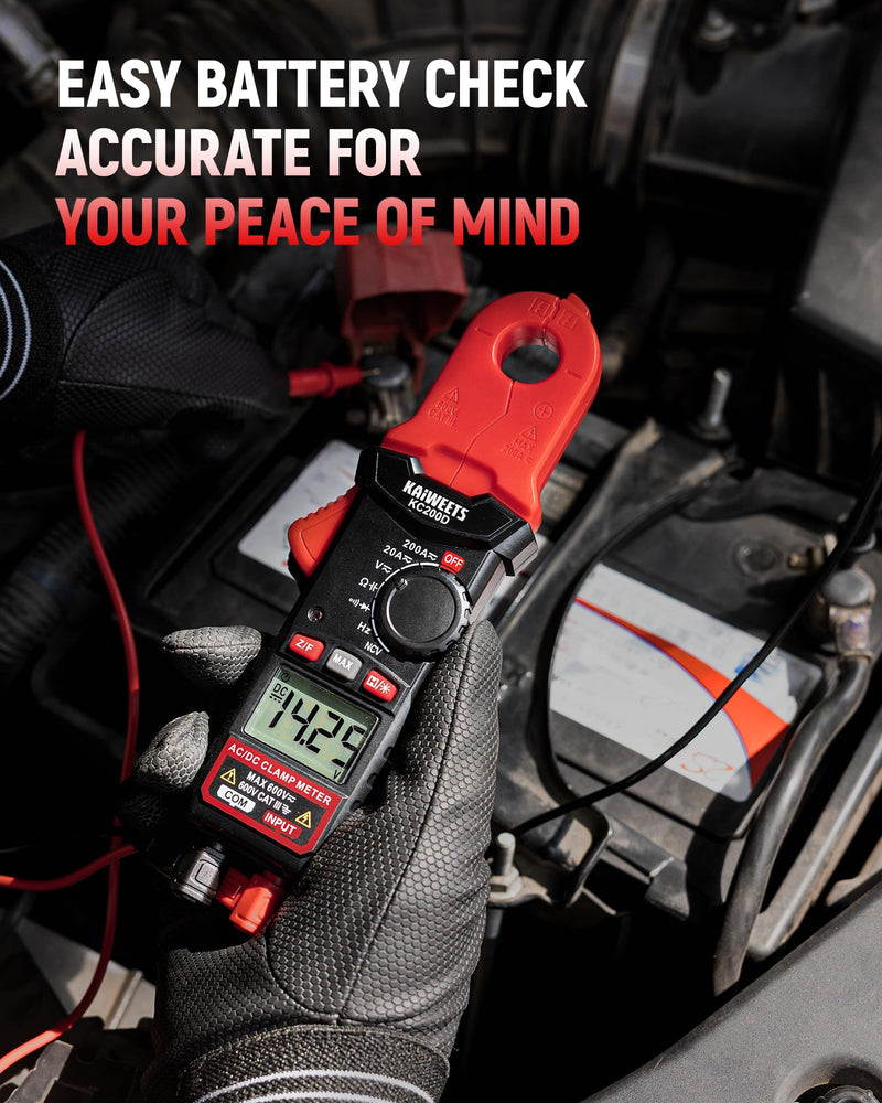 KAIWEETS Digital Clamp Meter with Round Jaw, Automotive Multimeter, NCV, 2000 Counts, Amp Voltmeter, Accuratly Measure AC/DC Current & Volatge, Resistance, Diode, Capacitance, Continuity, Frequency Red