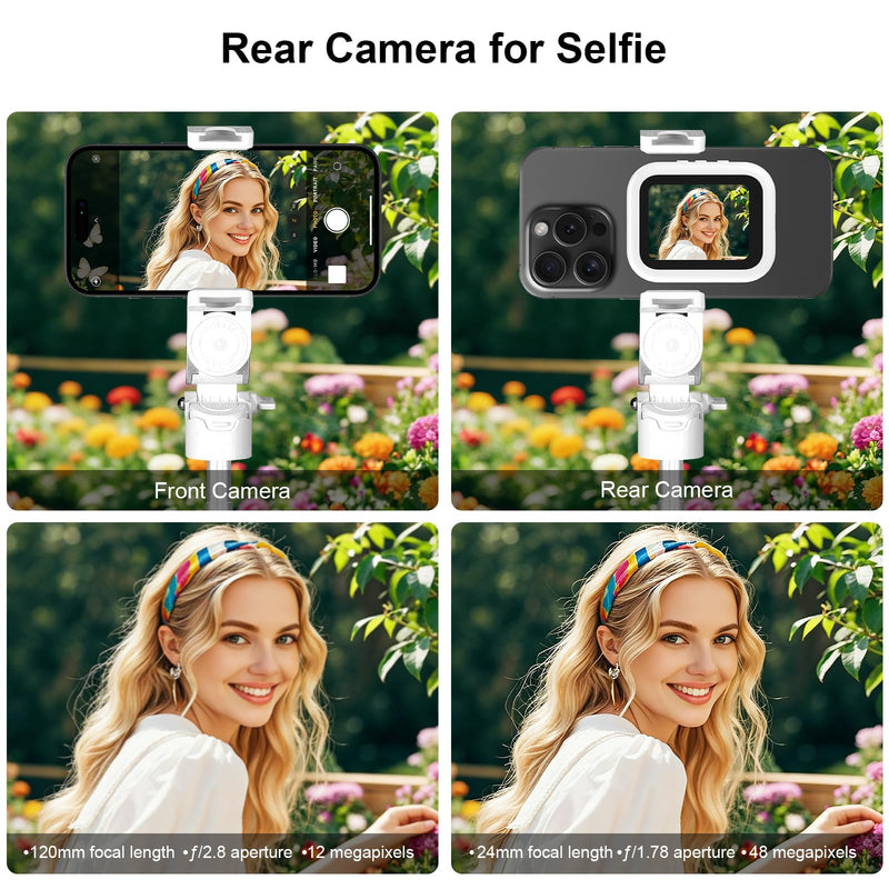 Magnetic Selfie Stick Tripod with Selfie Monitor, Aluminum Phone Holder, 360° Rotatable Stand, Wireless Remote, Portable Vlogging Kit for iPhone & Android