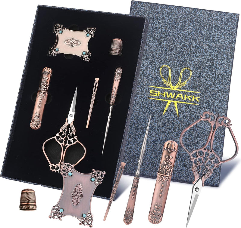 SHWAKK 4.72 Inch Crafting Scissors Antique Cyan Plum Vase Scissors for Embroidery, Embroidery Scissors With Sharp Stainless Steel Tip for Sewing School Office Chores