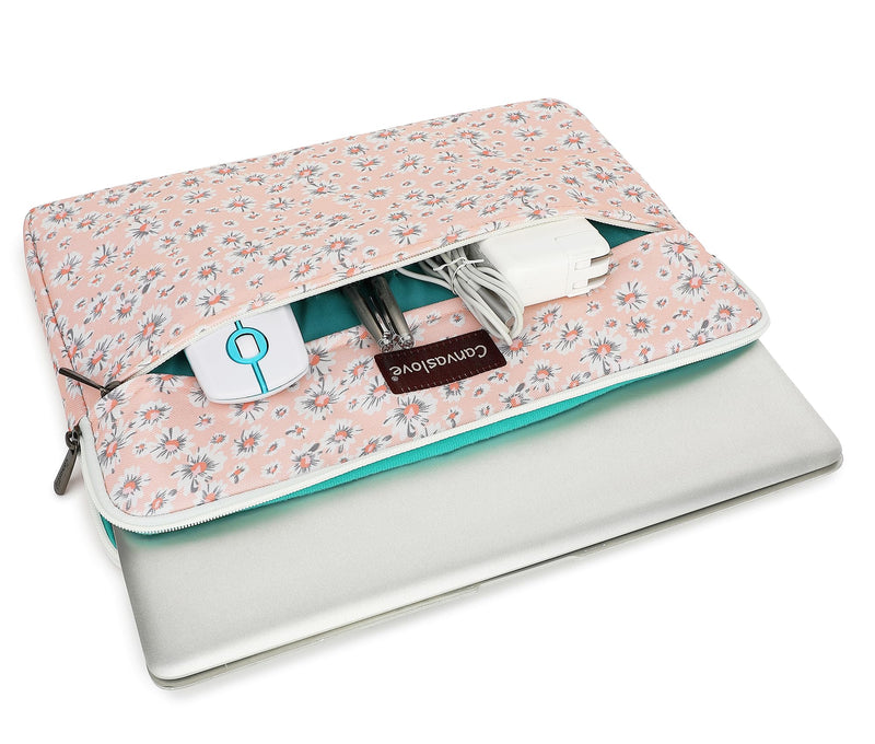 Canvaslove Pink Chrysanthemum Laptop Sleeve Case Bag with Pocket for MacBook Pro 14 inch,Surface Laptop 14.4 inch and HP Lenovo Dell ASUS Acer 14 inch Laptop Computer