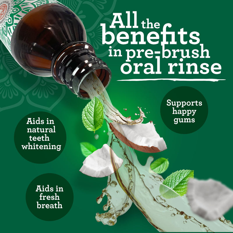 GuruNanda Starter Pulling Oil Mouthwash for Natural Teeth Whitening, Coconut and Peppermint Oil for Fresh Breath & Happy Gums, with Tongue Scraper, Alcohol-Free, 2X8 Oz 8 Fl Oz (Pack of 2)