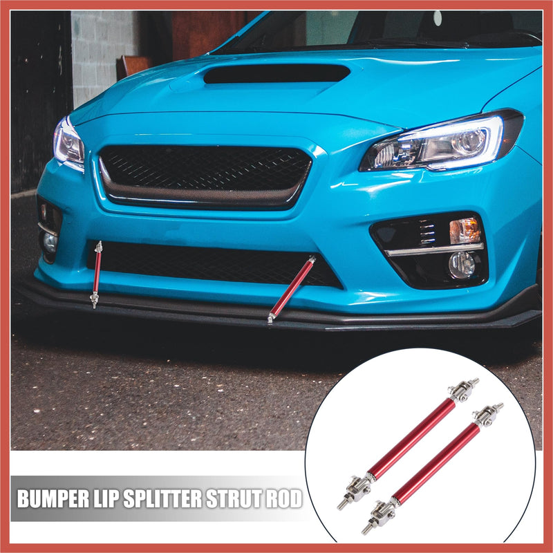 ACROPIX 2pcs 7"-9" Car Adjustable Front Bumper Lip Splitter Strut Tie Rod Bar Universal Red Car Parts