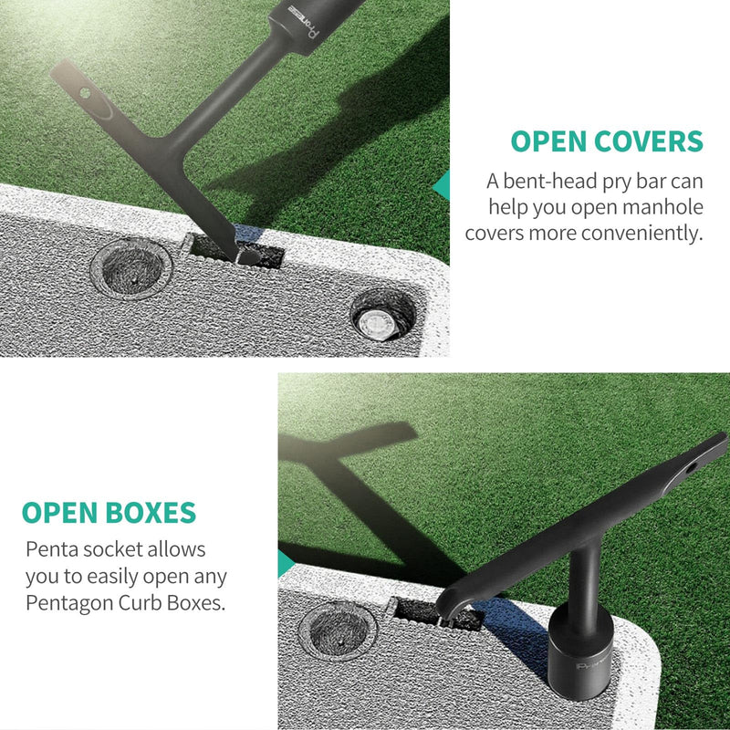 Penta Wrench with T-Handle,Heavy Duty Lineman Wrench made by CrMo steel,the key for Pentagon Curb Boxes 1 Black