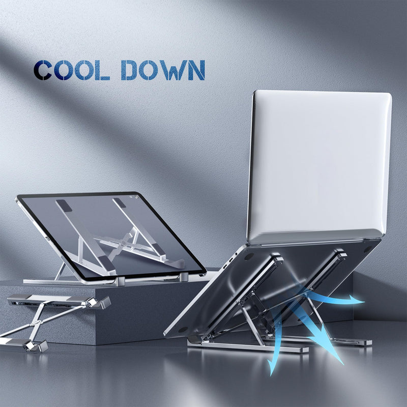 Adjustable Laptop Stand for Desk Aluminium Alloy Laptop Riser with 6-Angle Adjustment Foldable Computer Holder for 10-16" Laptop Silver-001